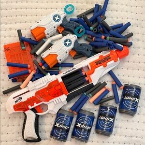 Nerf Longarm Blaster Set with Twin Pistols - White, Orange & Blue